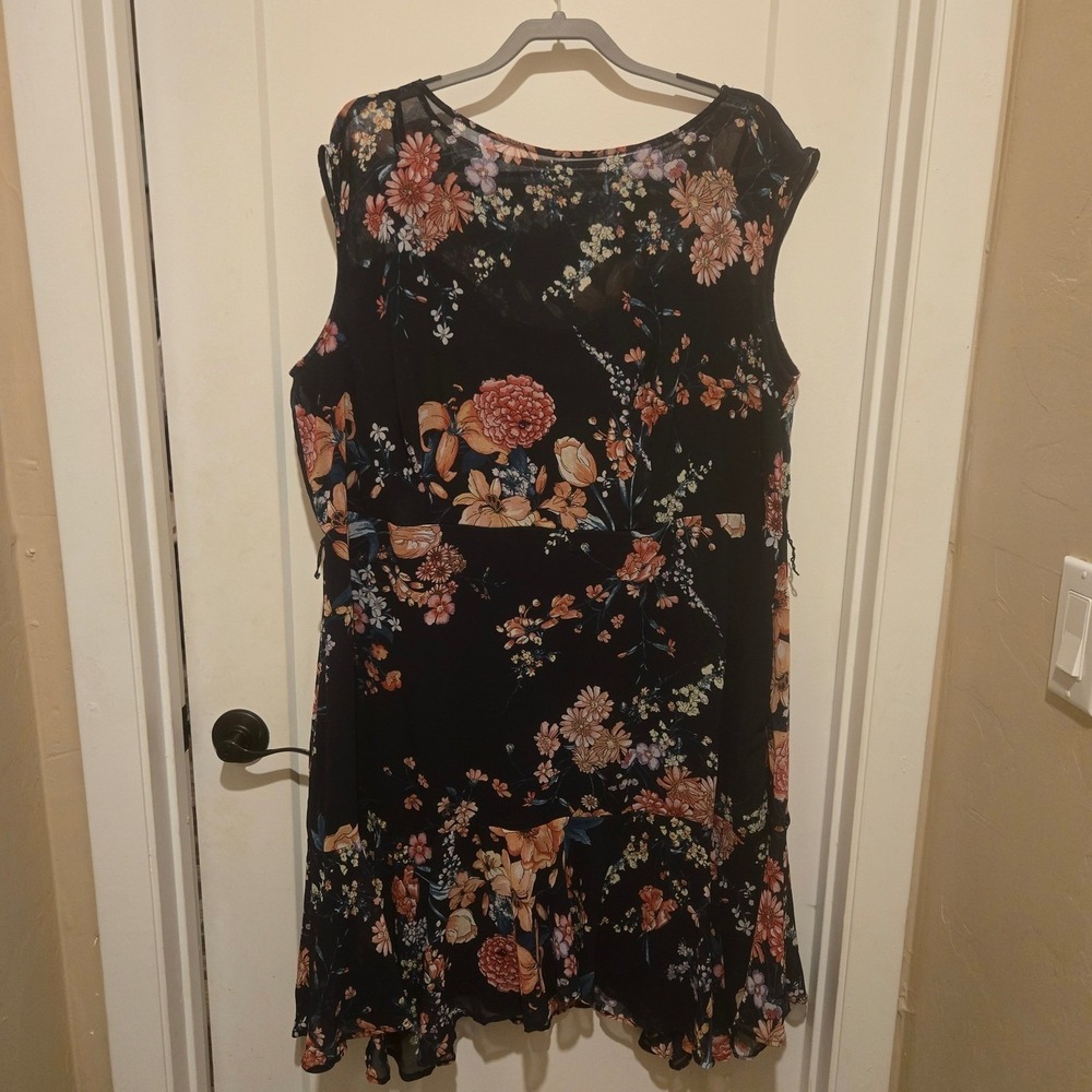 Roz & Ali Dress Womans Plus 22 Sleeveless Navy Blue Floral Chiffon Ruffle Midi - Picture 14 of 14